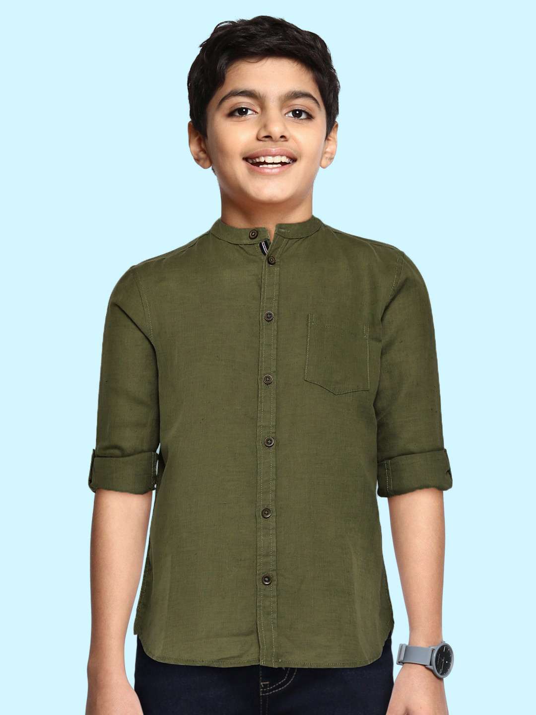 Boys Olive Green Single Jersey T Shirt