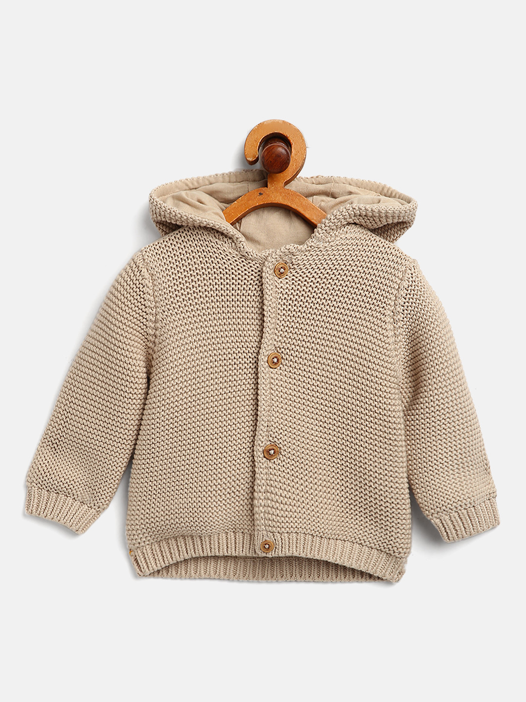 Buy Marks & Spencer Unisex Kids Beige Hooded Cardigan Sweaters for