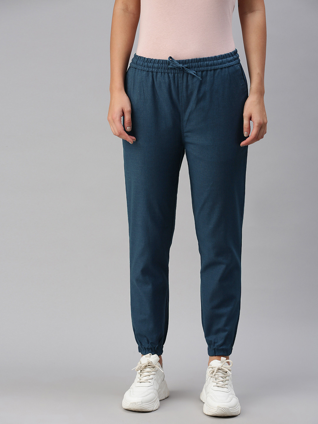 Buy The Souled Store Women Navy Blue Cotton Woven Joggers Track Pants