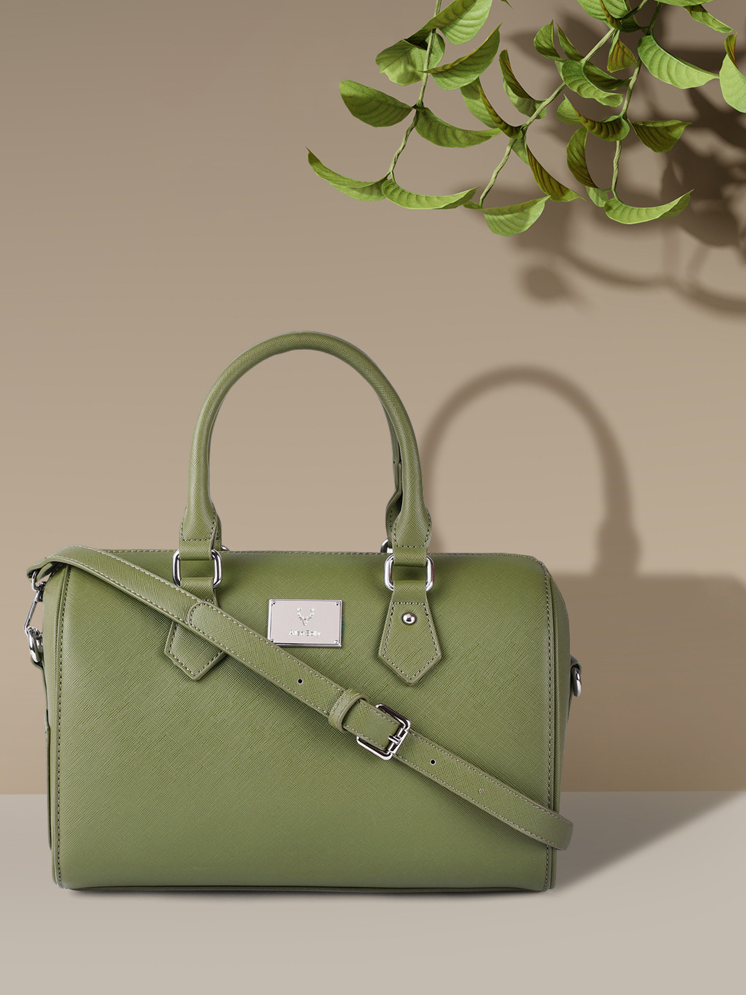 Buy Allen Solly Olive Green Solid Bowling Handheld Bag Handbags for