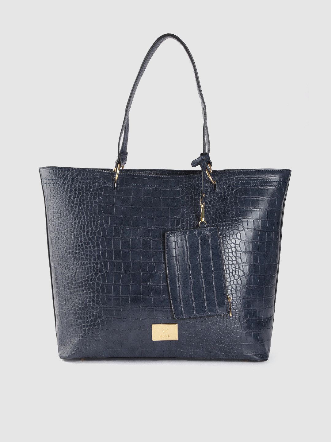 Buy Allen Solly Navy Blue Croc Textured Oversized Tote Shoulder Laptop ...