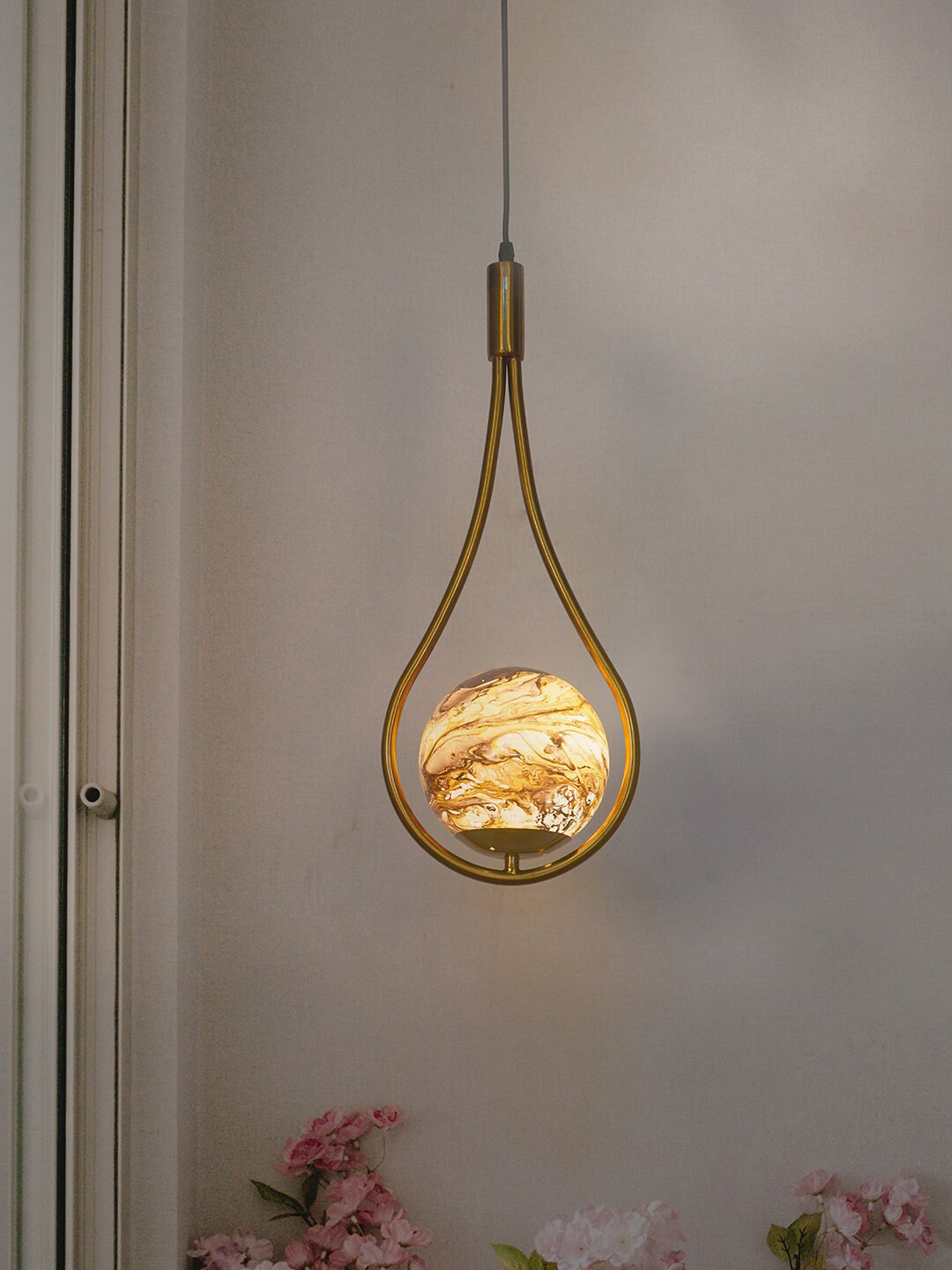Buy Fos Lighting Gold & Black Marble Glass Globe Loop Pendant Classic Country Ceiling Lamp