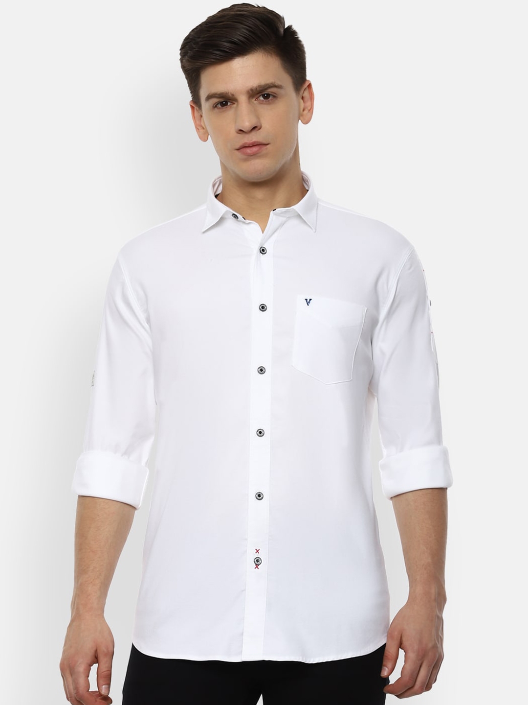 Buy VAN HEUSEN DENIM LABS Men White Slim Fit Opaque Casual Shirt ...