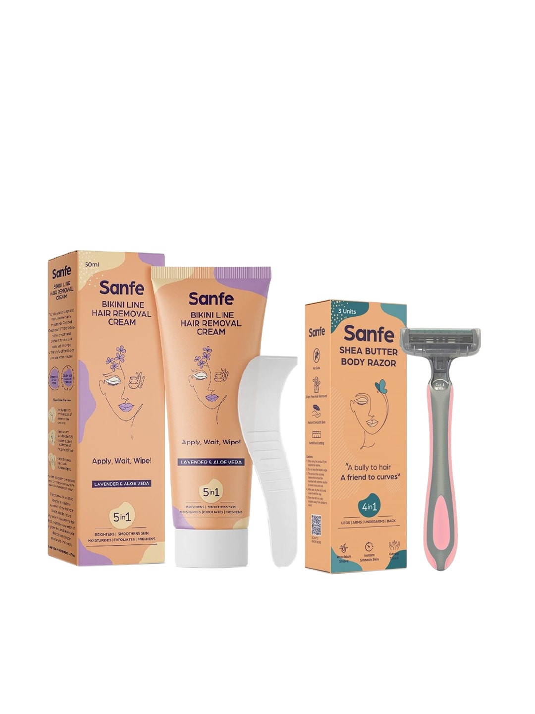 Buy Sanfe Set Of Trimming Razor & Bikini Line Hair Removal Cream 50gms
