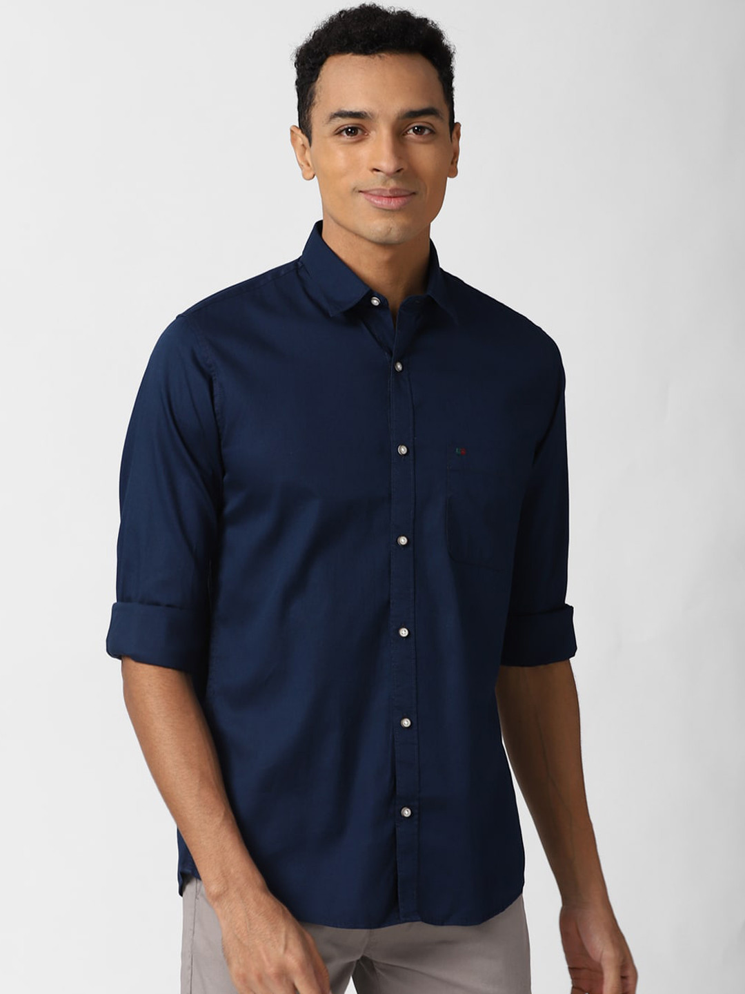 Buy Peter England Casuals Men Navy Blue Slim Fit Opaque Cotton Casual