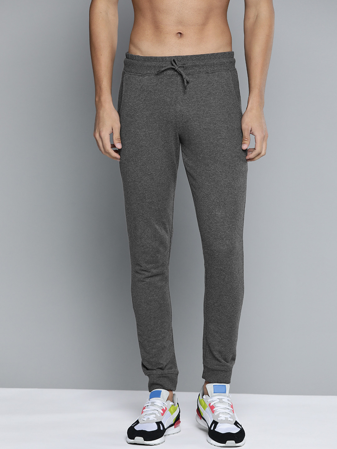 Buy HERE&NOW Men Charcoal Grey Solid Joggers Track Pants for Men