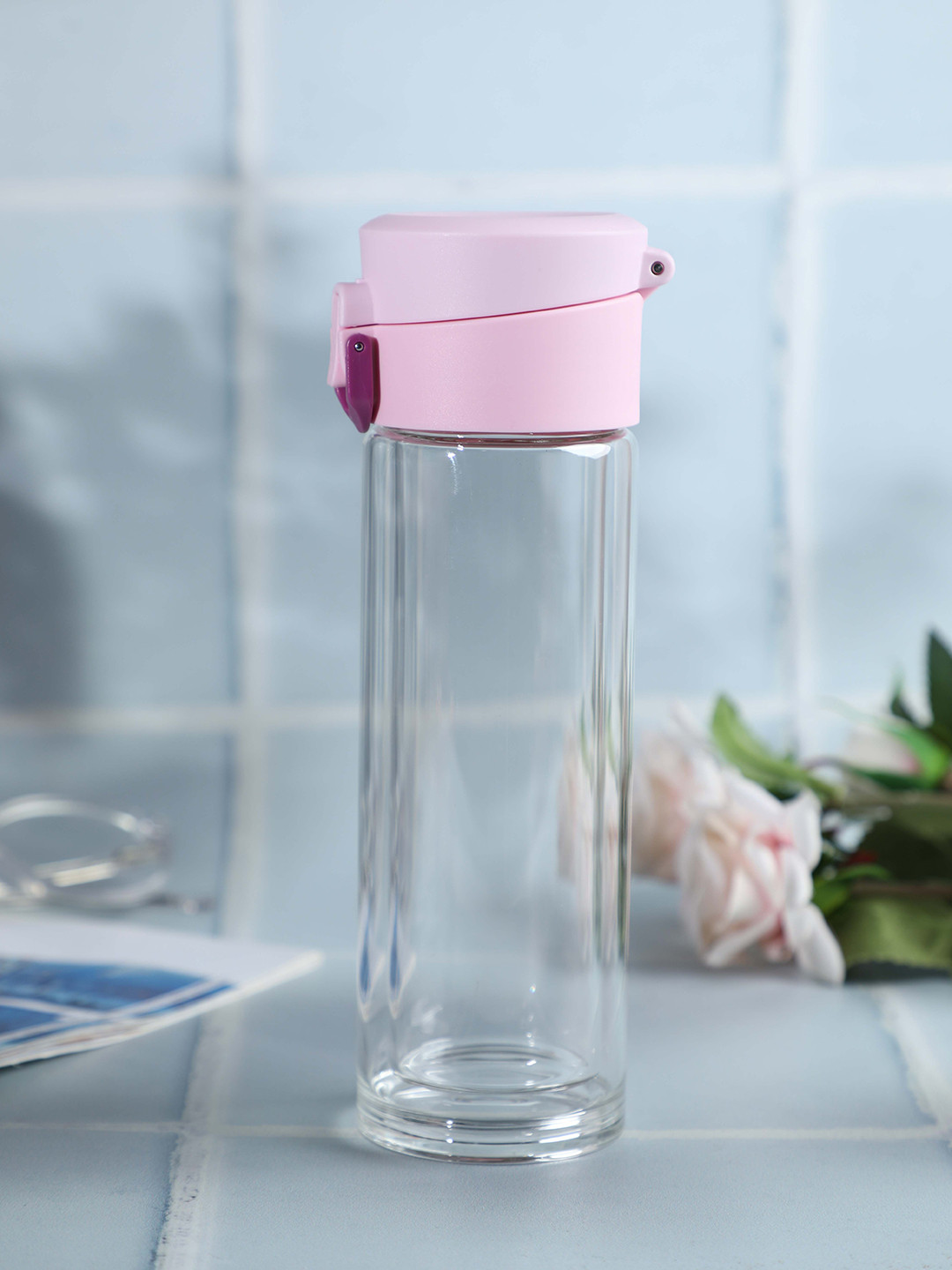 Buy YOYOSO Pink & Transparent Double Layered Glass Bottle 200 Ml
