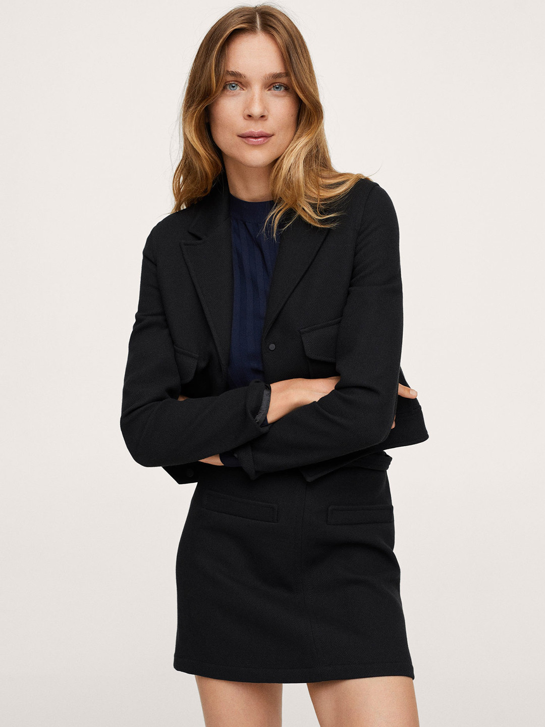 Buy MANGO Women Black Crop Tailored Jacket Jackets for Women 15274026