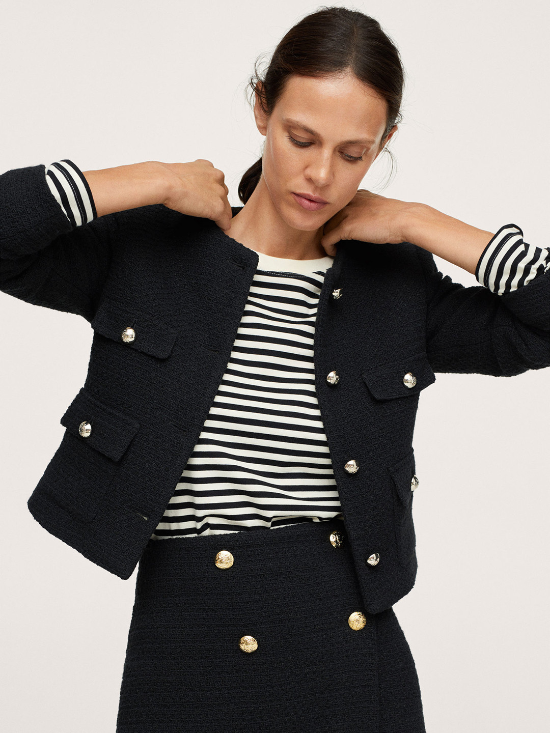 Buy MANGO Women Black Checked Tailored Jacket Jackets for Women