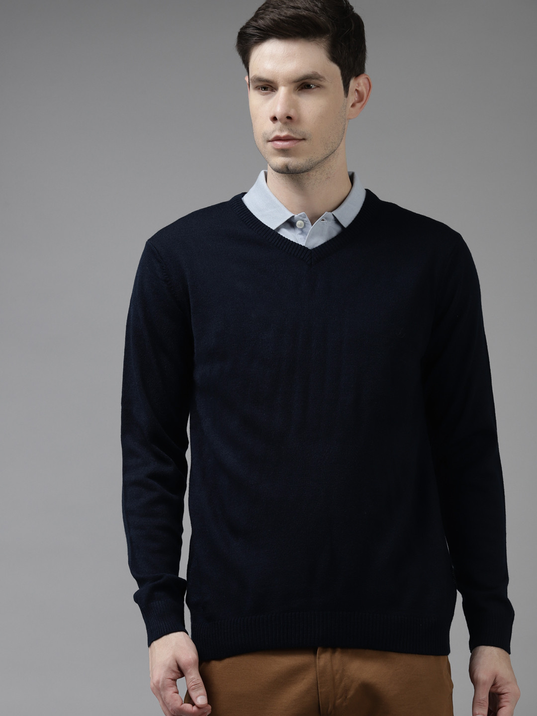 Buy Van Heusen Men Navy Blue Solid Pullover Sweaters for Men 15274690