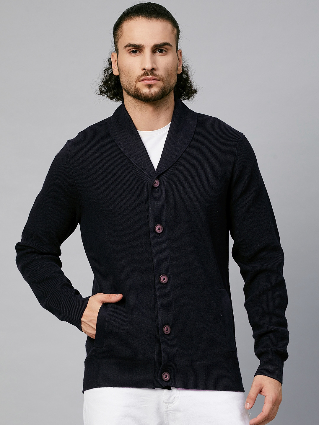 Buy Marks & Spencer Men Navy Blue Cardigan Sweaters for Men 15274990
