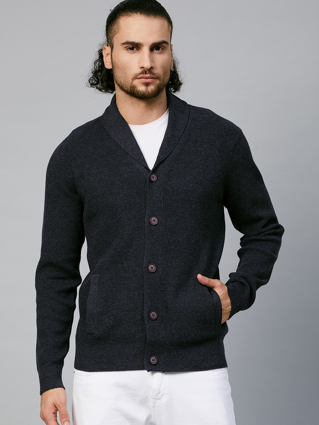 Buy Marks & Spencer Men Charcoal Grey Cardigan Sweaters for Men