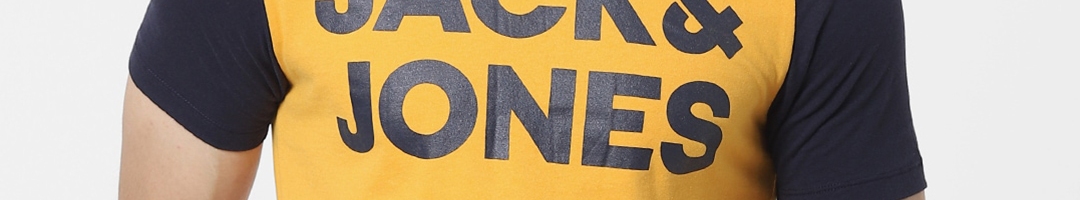 Buy Jack & Jones Men Yellow Brand Logo Printed T Shirt - Tshirts for ...