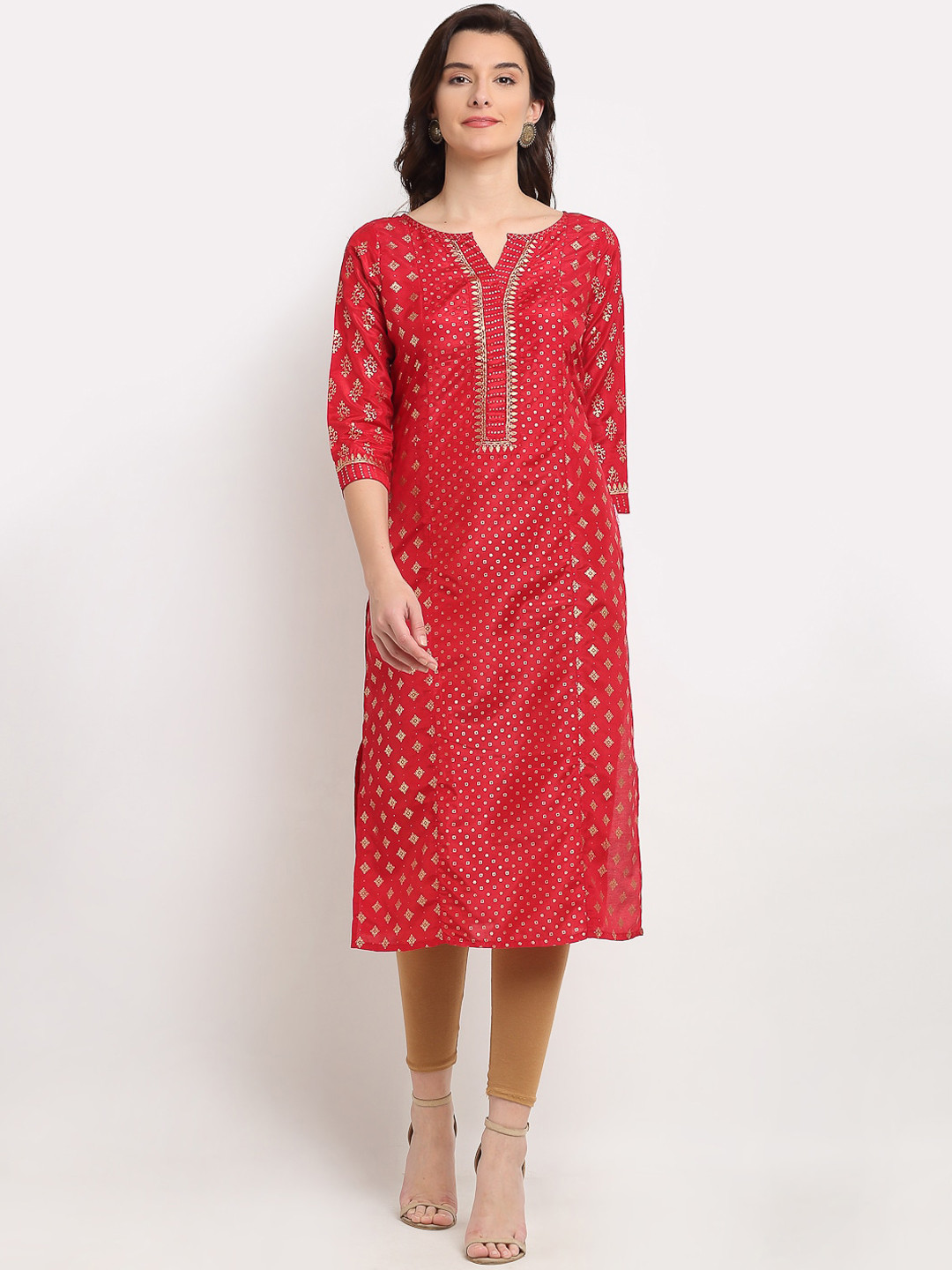 Buy Lovely Lady Women Maroon & Gold Toned Ethnic Motifs Printed Kurta