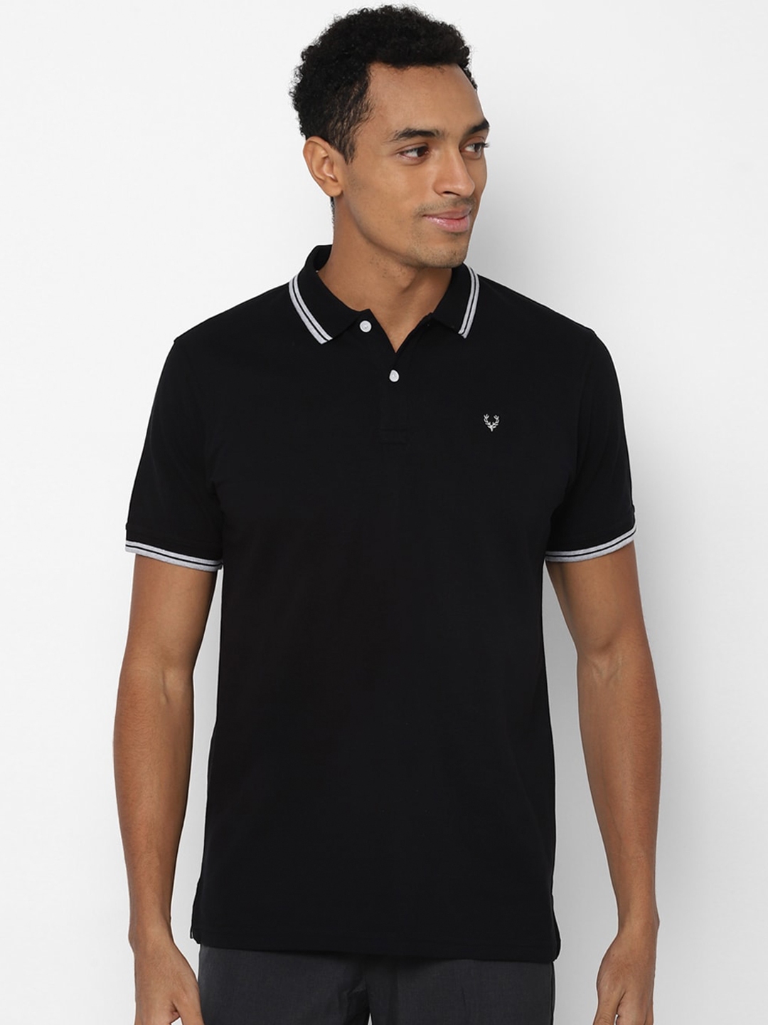 Buy Allen Solly Men Black Polo Collar Pure Cotton T Shirt - Tshirts for ...