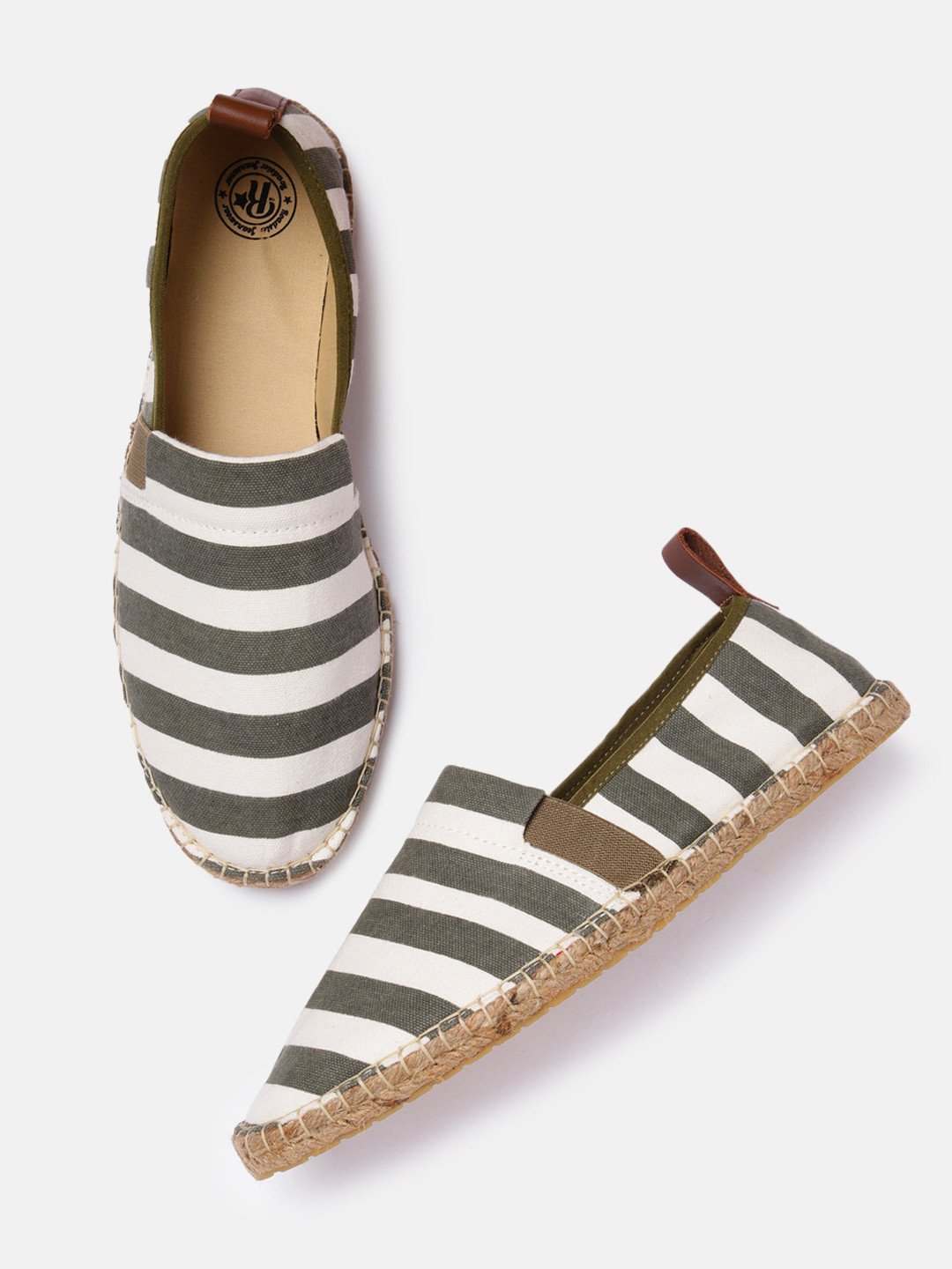 Buy Roadster Men Olive Green & White Striped Espadrilles Casual Shoes