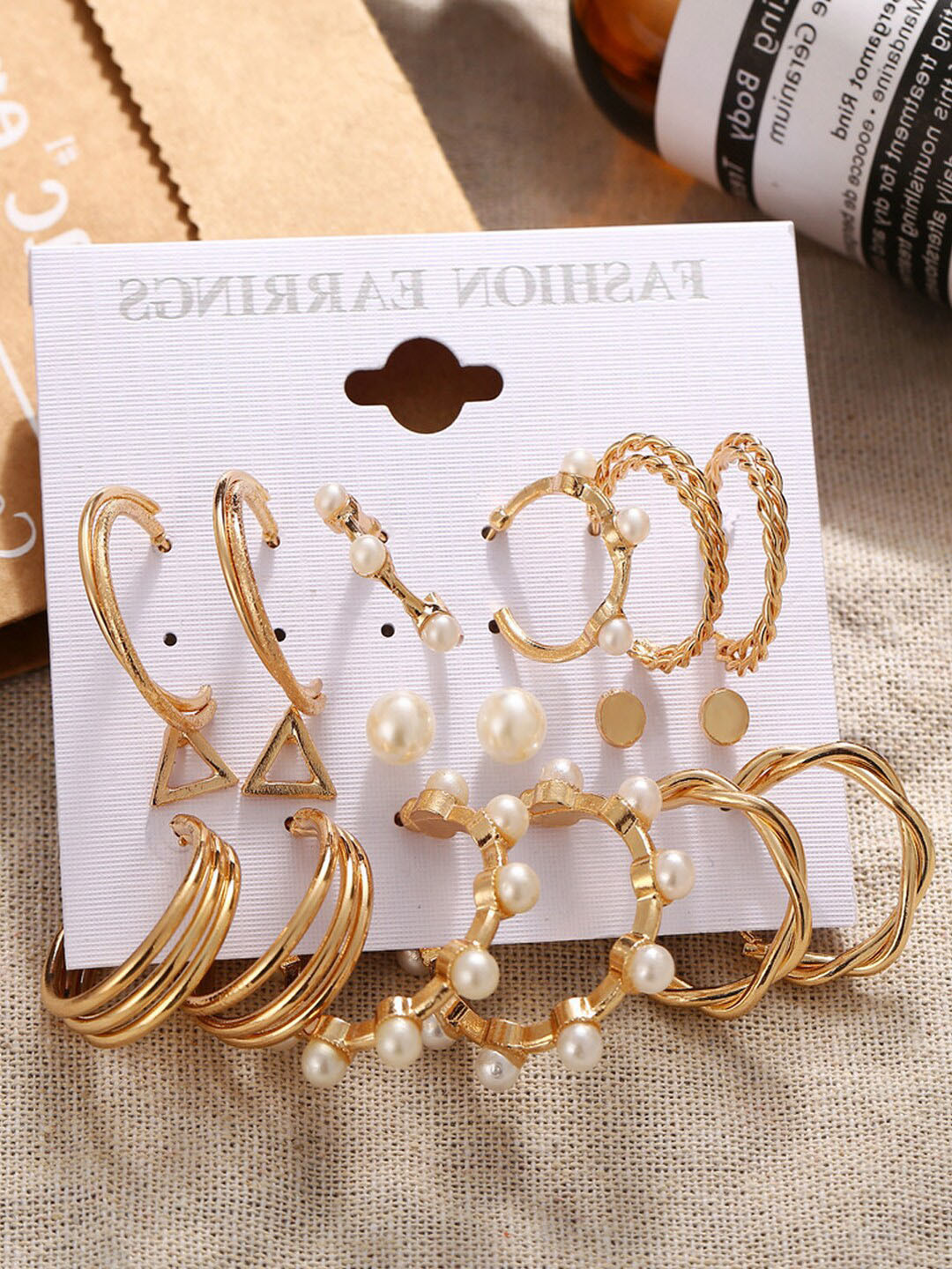 Buy Shining Diva Fashion Combo Set Of 9 Gold Toned Earrings Earrings