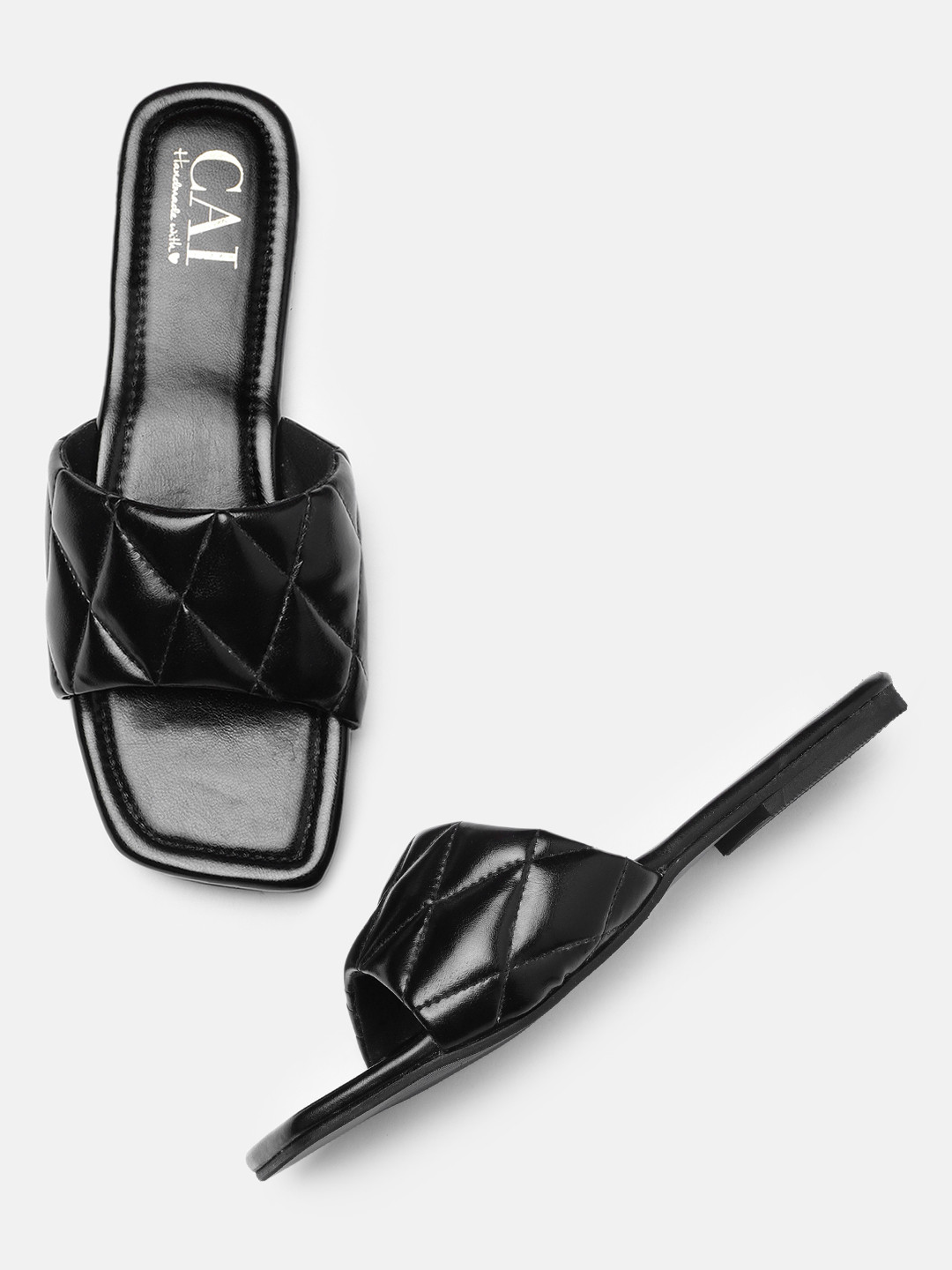 Buy CAI Women Black Quilted Open Toe Flats Flats for