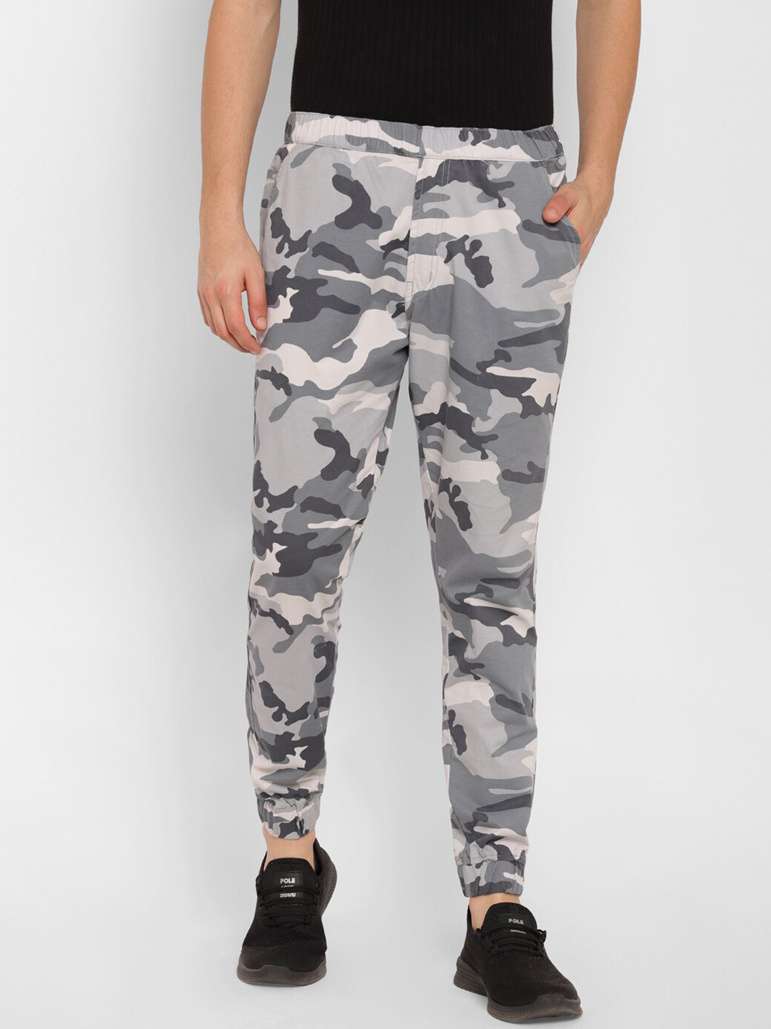Buy SAPPER Men Grey Camouflage Printed Slim Fit Joggers Trousers for