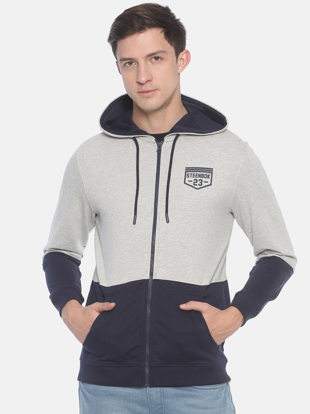 Buy Steenbok Men Grey Colourblocked Hooded Sweatshirt - Sweatshirts for ...