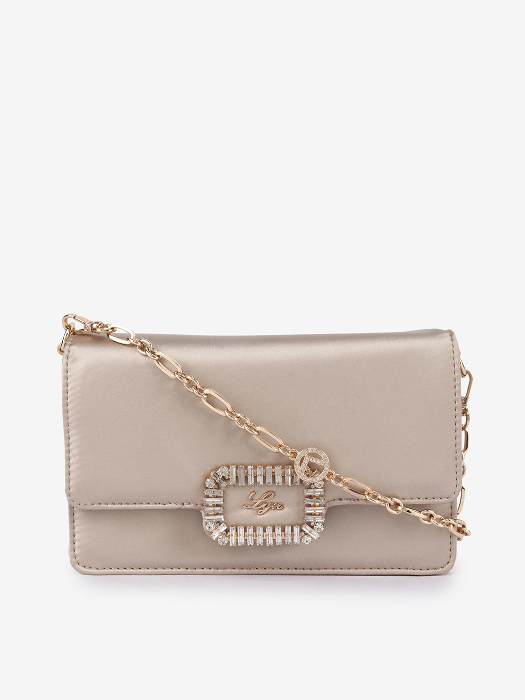 Buy LYN Gold Toned Embellished Structured Sling Bag Handbags for