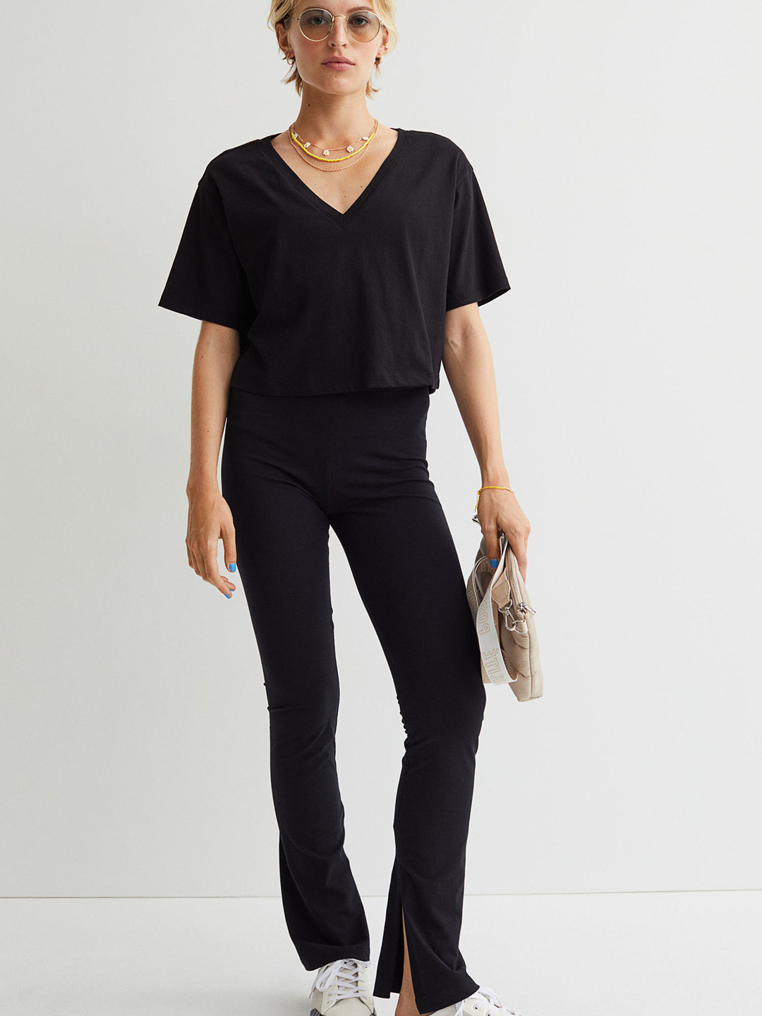 Buy H&M Women Black Solid V Neck Cropped T Shirt Tshirts for Women