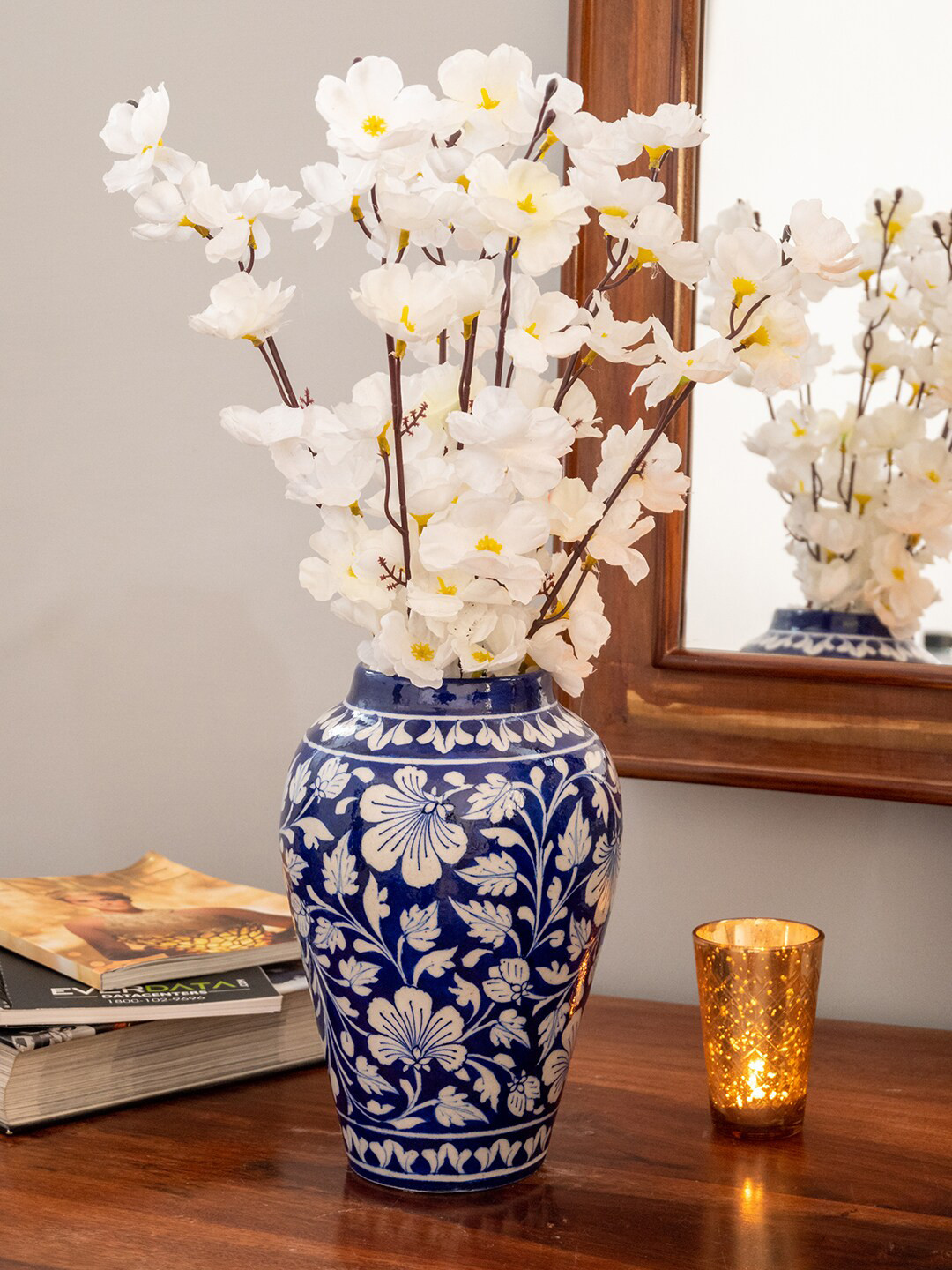 Buy Neerja White & Blue Jaipur Pottery Ceremic Handiya Vase Vases for