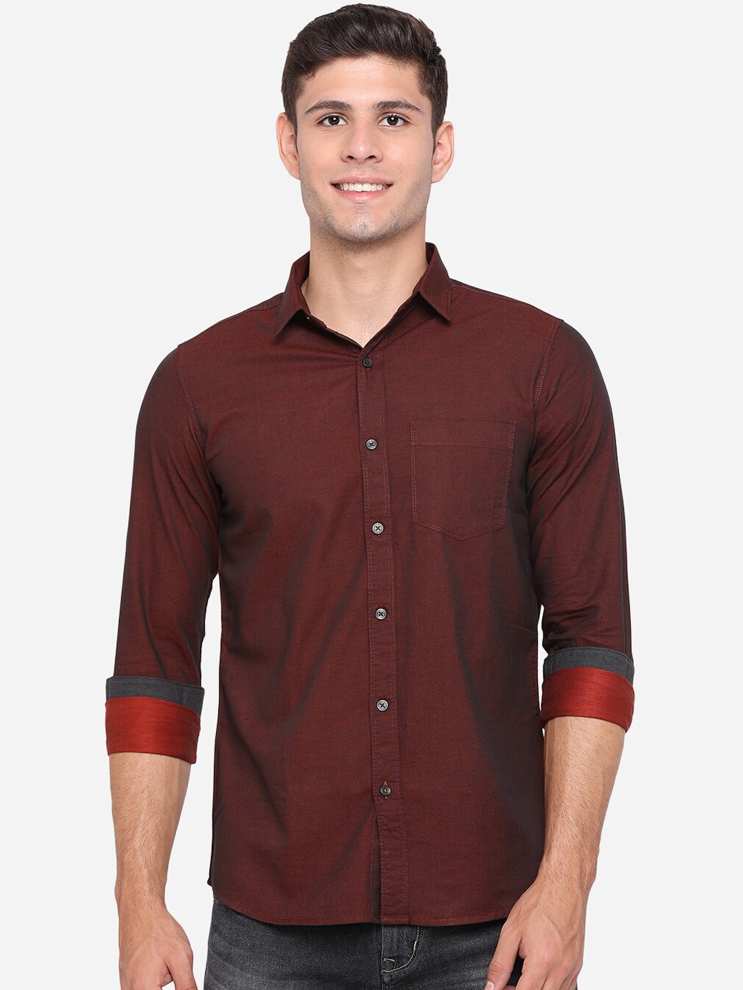 Buy JADE BLUE Men Red Slim Fit Opaque Pure Cotton Casual Shirt - Shirts ...