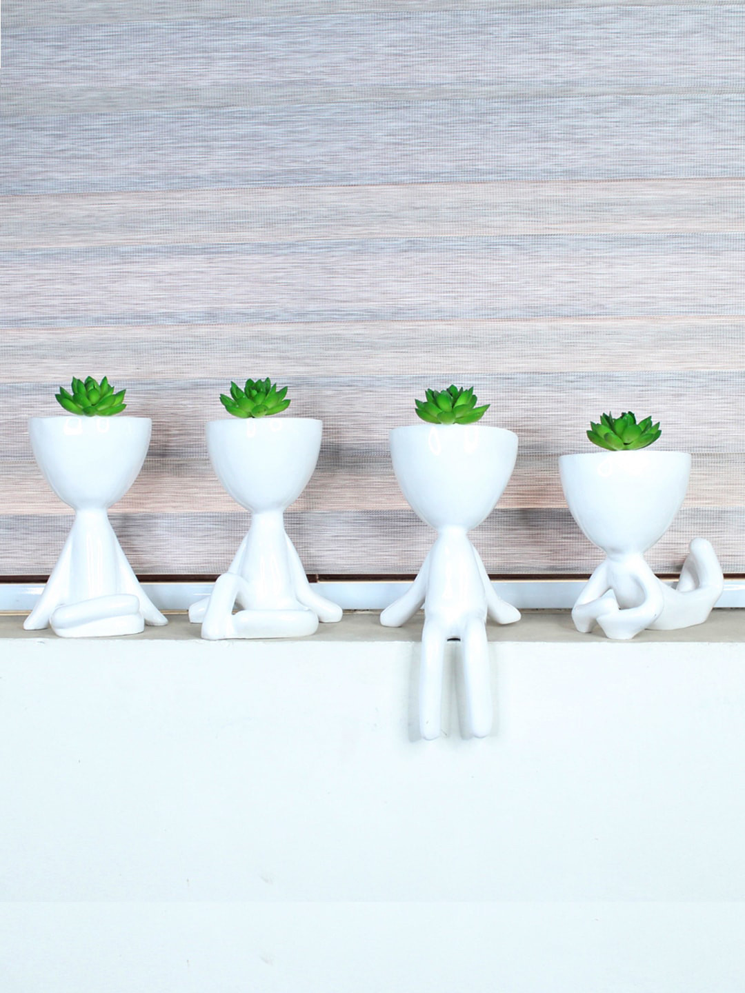 Buy Wonderland White Set Of 4 Yoga Planters Planters for Unisex
