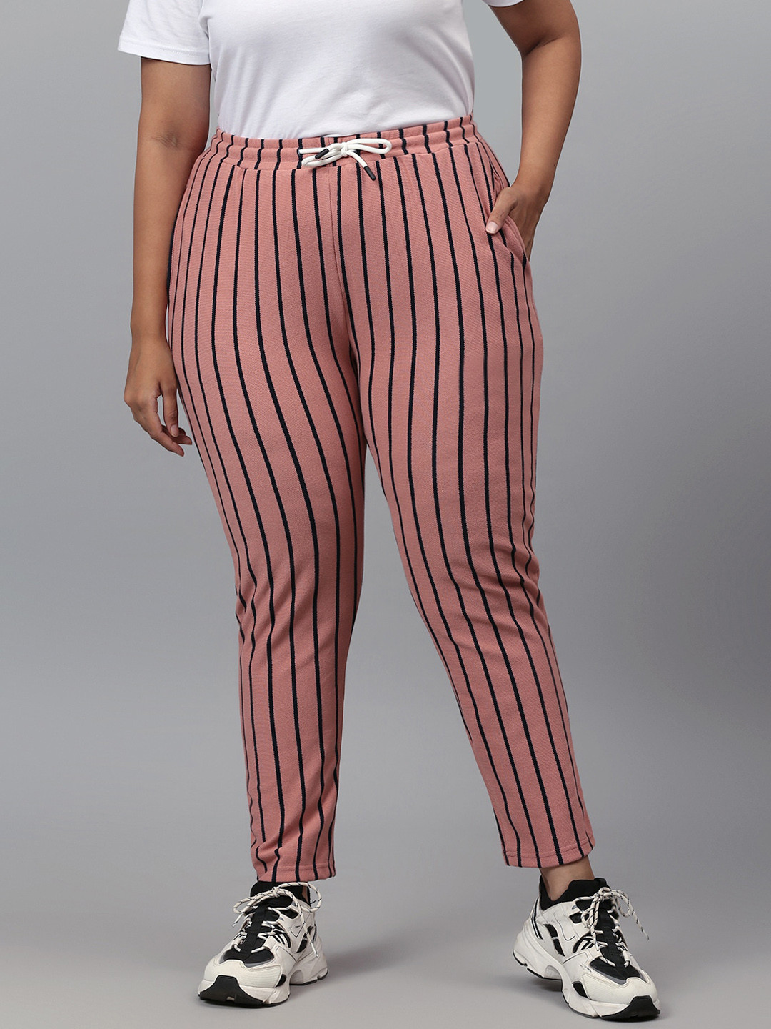 Women Pink Knitted Contrast Side Tape Track Pants
