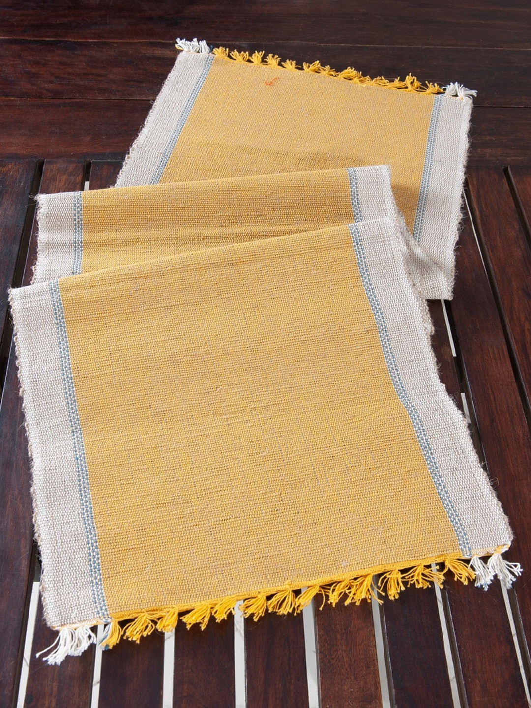 Buy Fabindia Unisex Yellow & White Solid Cotton Table Runner Runners