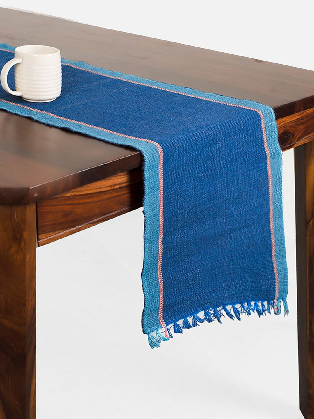 Buy Fabindia Blue Solid Cotton Jute Table Runner Runners for Unisex