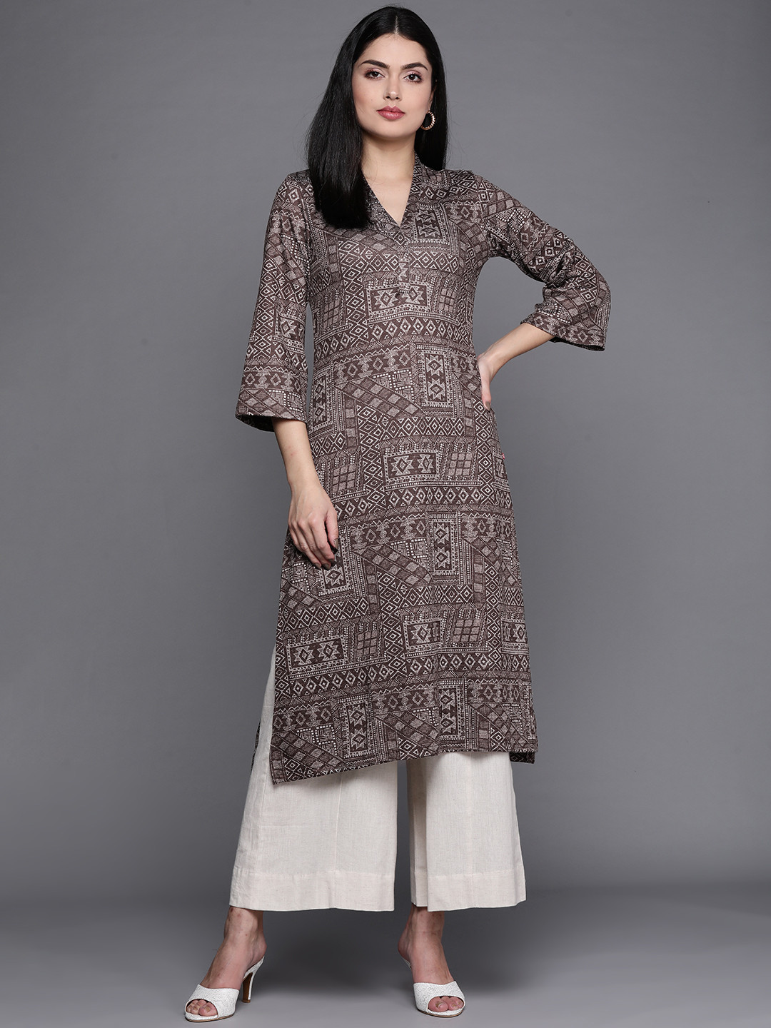 Buy Biba Women Brown Ethnic Motifs Printed Kurta Kurtas for Women