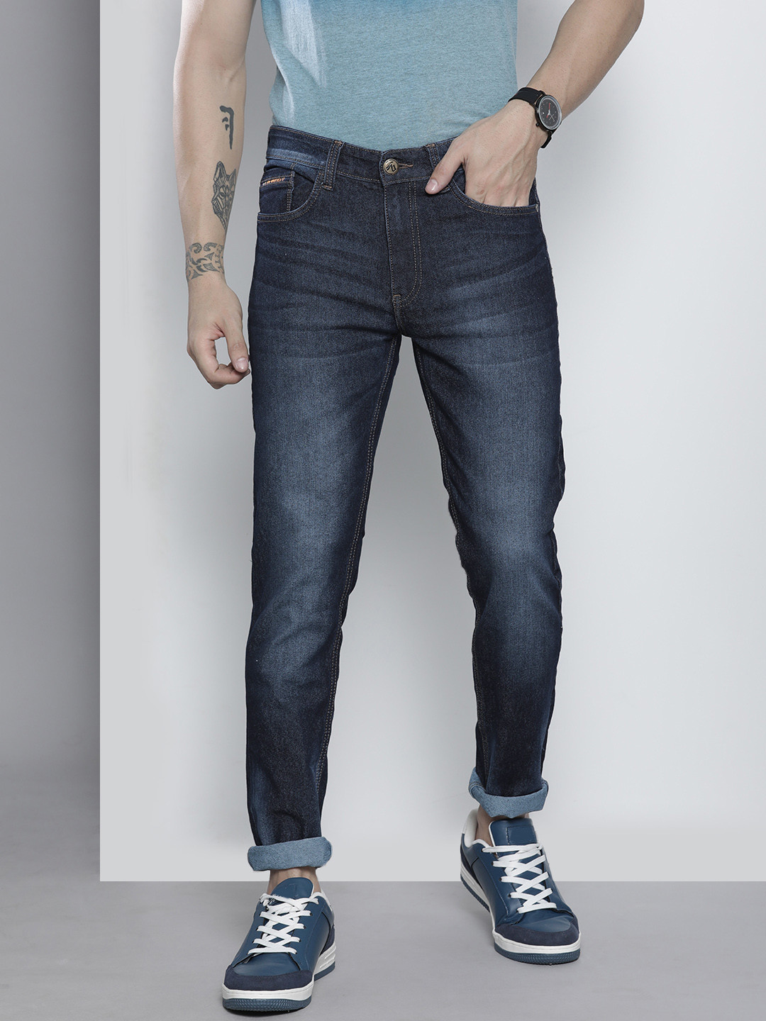 Buy The Indian Garage Co Men Navy Blue Slim Fit Light Fade Stretchable