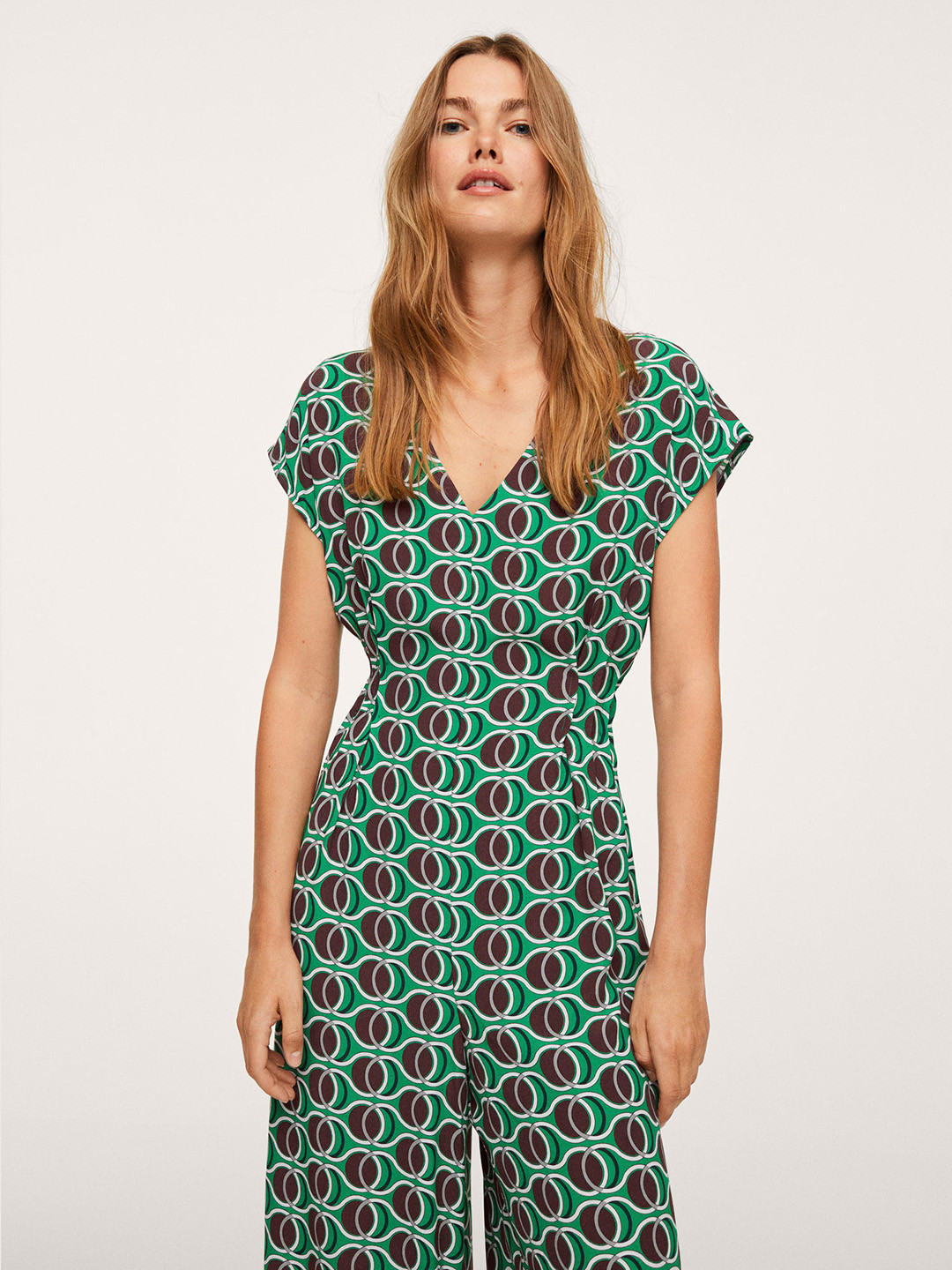 Buy MANGO Green & Brown Printed Basic Jumpsuit Jumpsuit for Women