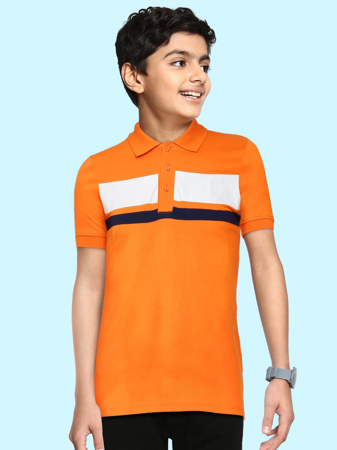 Buy HERE&NOW Boys Orange Polo Collar Pure Cotton T Shirt Tshirts for