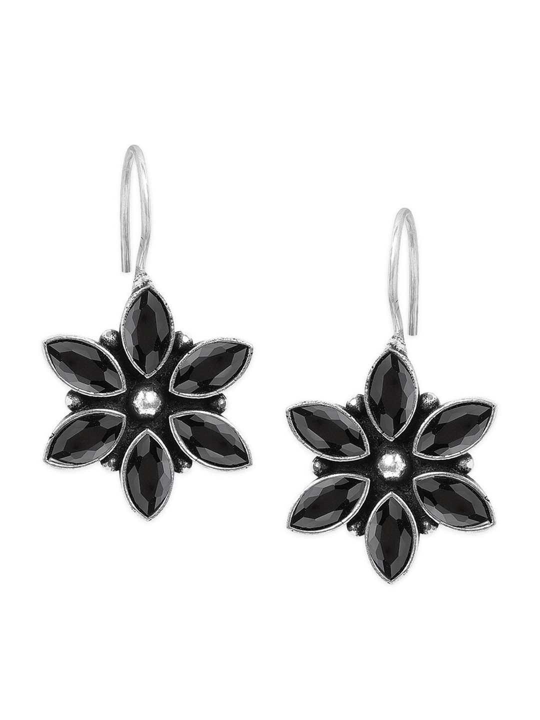 Buy Anouk Silver Plated Black Floral Drop Earrings Earrings for Women