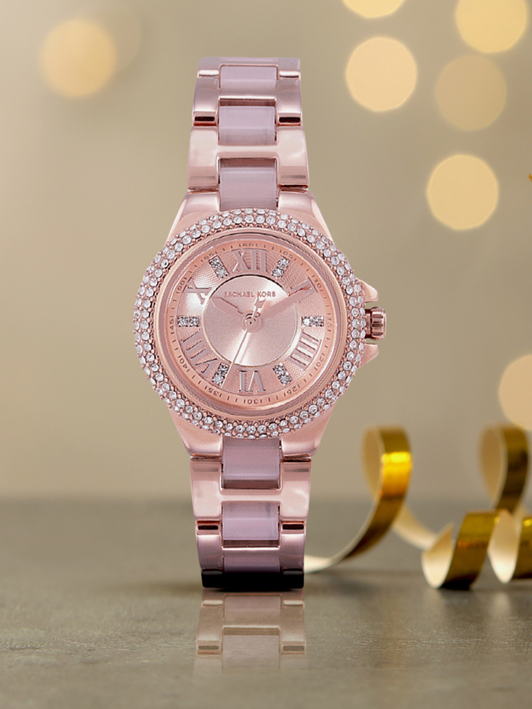 Buy Michael Kors Women Rose Gold Toned Dial & Stainless Steel Straps