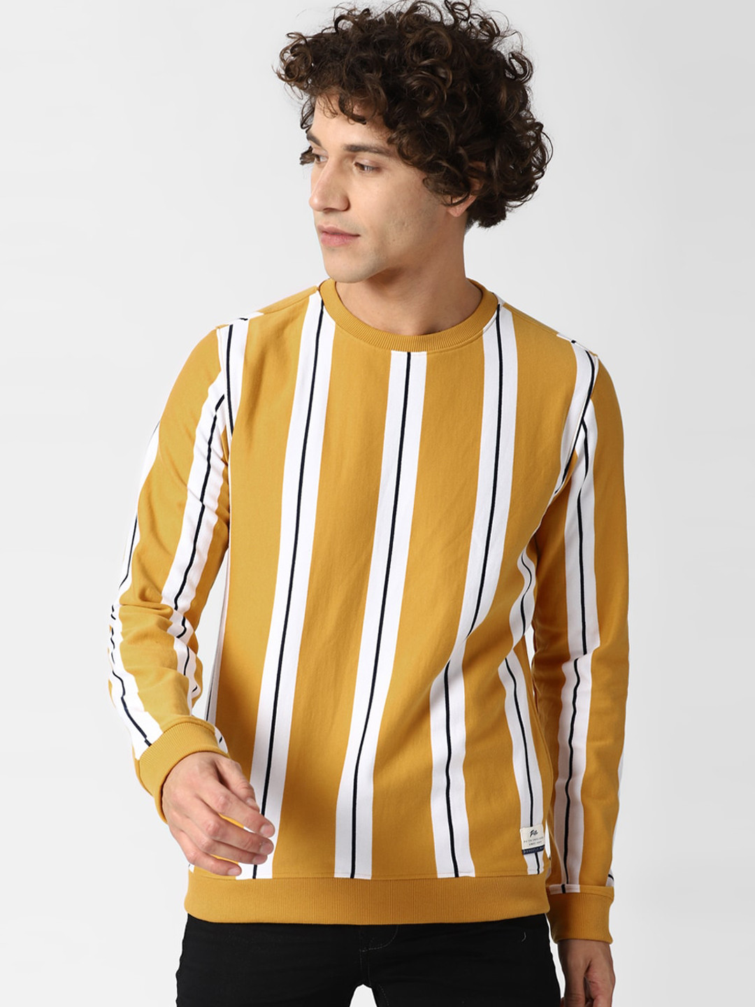 Buy Peter England Casuals Men Yellow Striped Sweatshirt Sweatshirts