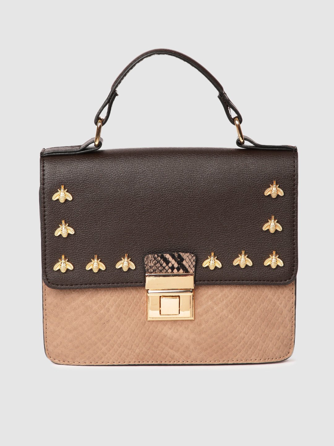 Buy Accessorize Women Brown & Beige Colourblocked Bee Studded Satchel