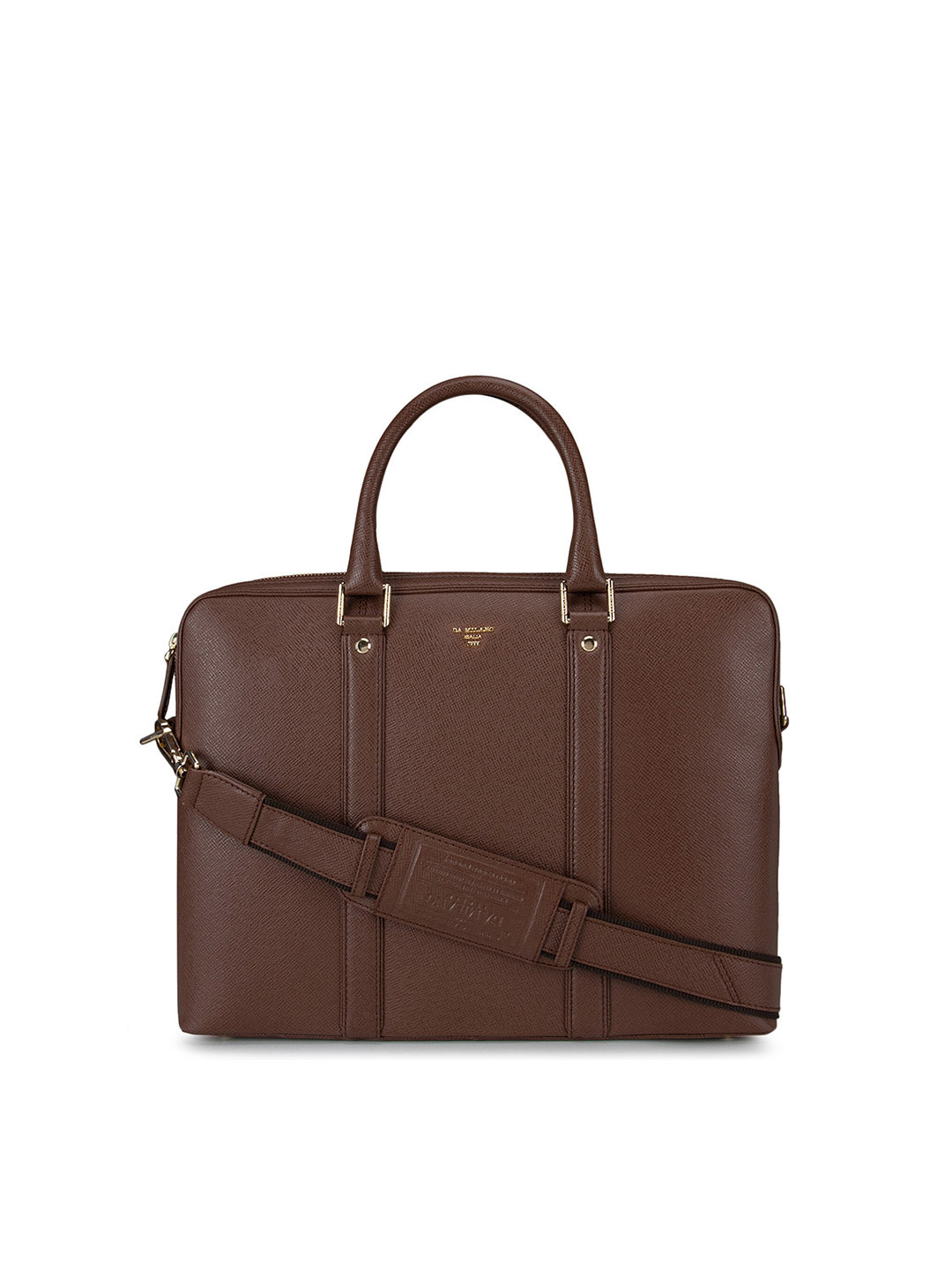Buy Da Milano Unisex Brown Textured Leather Laptop Bag Laptop Bag for