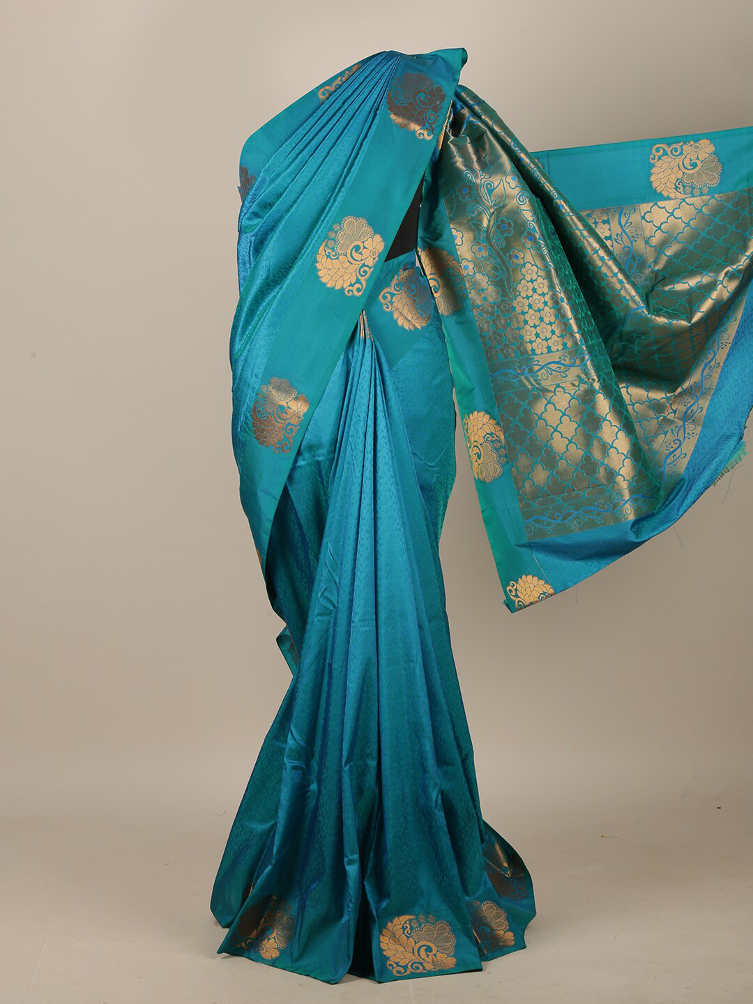 Buy Pothys Blue & Gold Toned Zari Art Silk Saree Sarees for Women