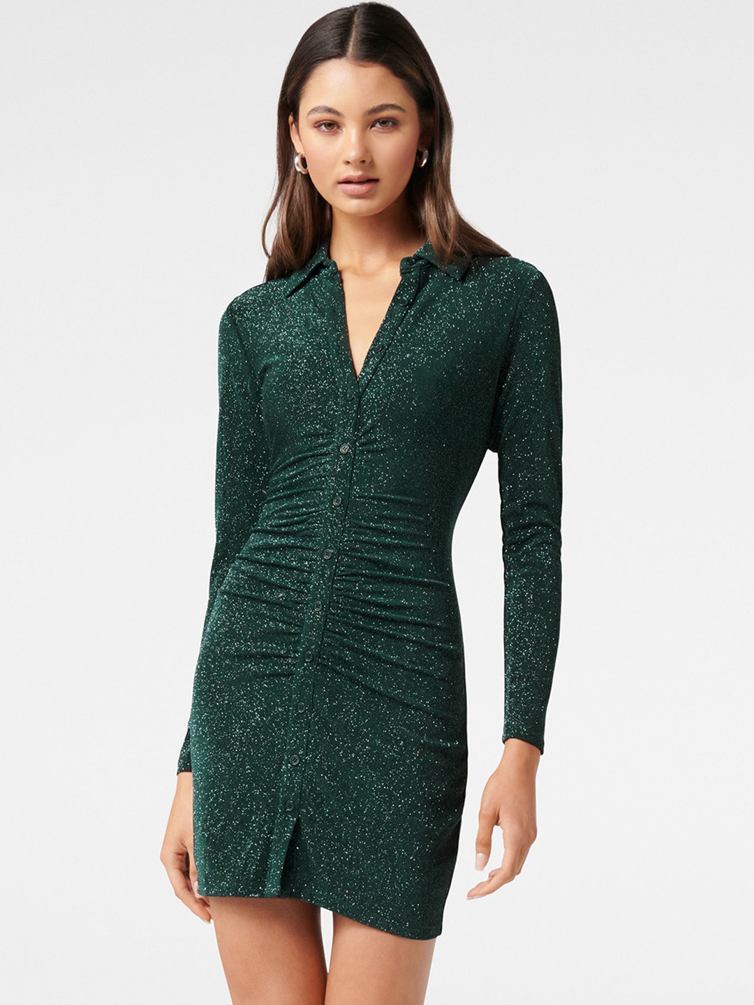 Buy Forever New Green Ruched Glitter Jersey Dress Dresses for Women