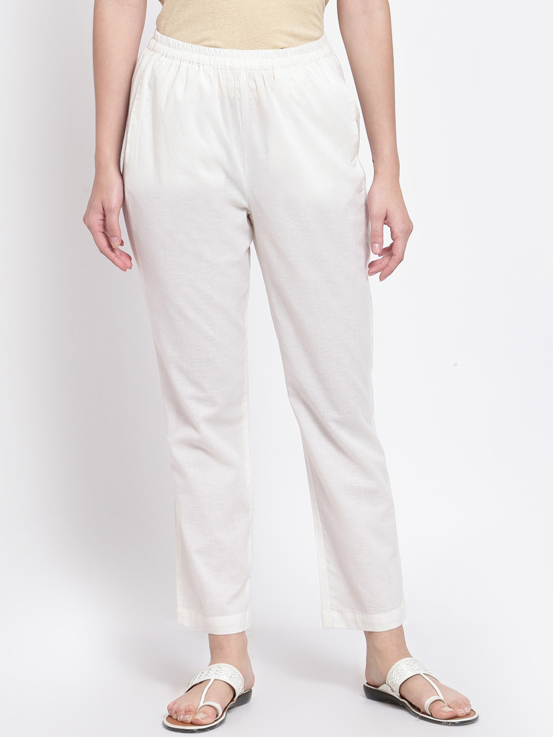 Buy Just Wow Women Cream Coloured Loose Fit Trousers Trousers for