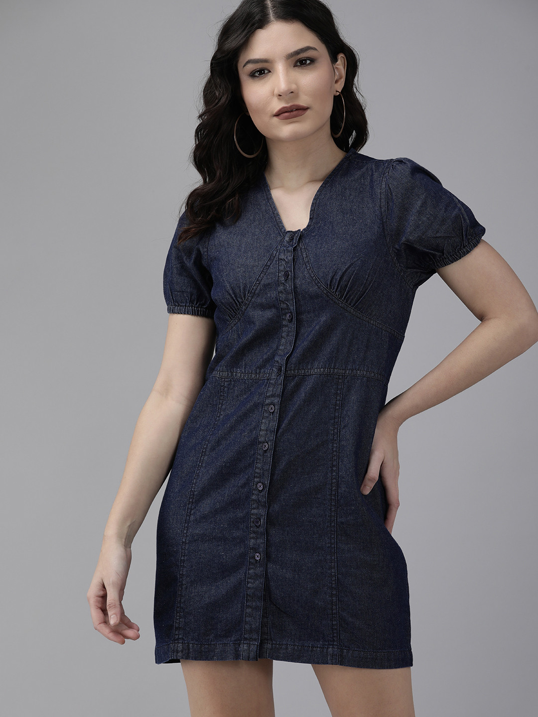 BCBG Ribbed Knit Denim Button Trim Sheath Mini Dress | Dillard's