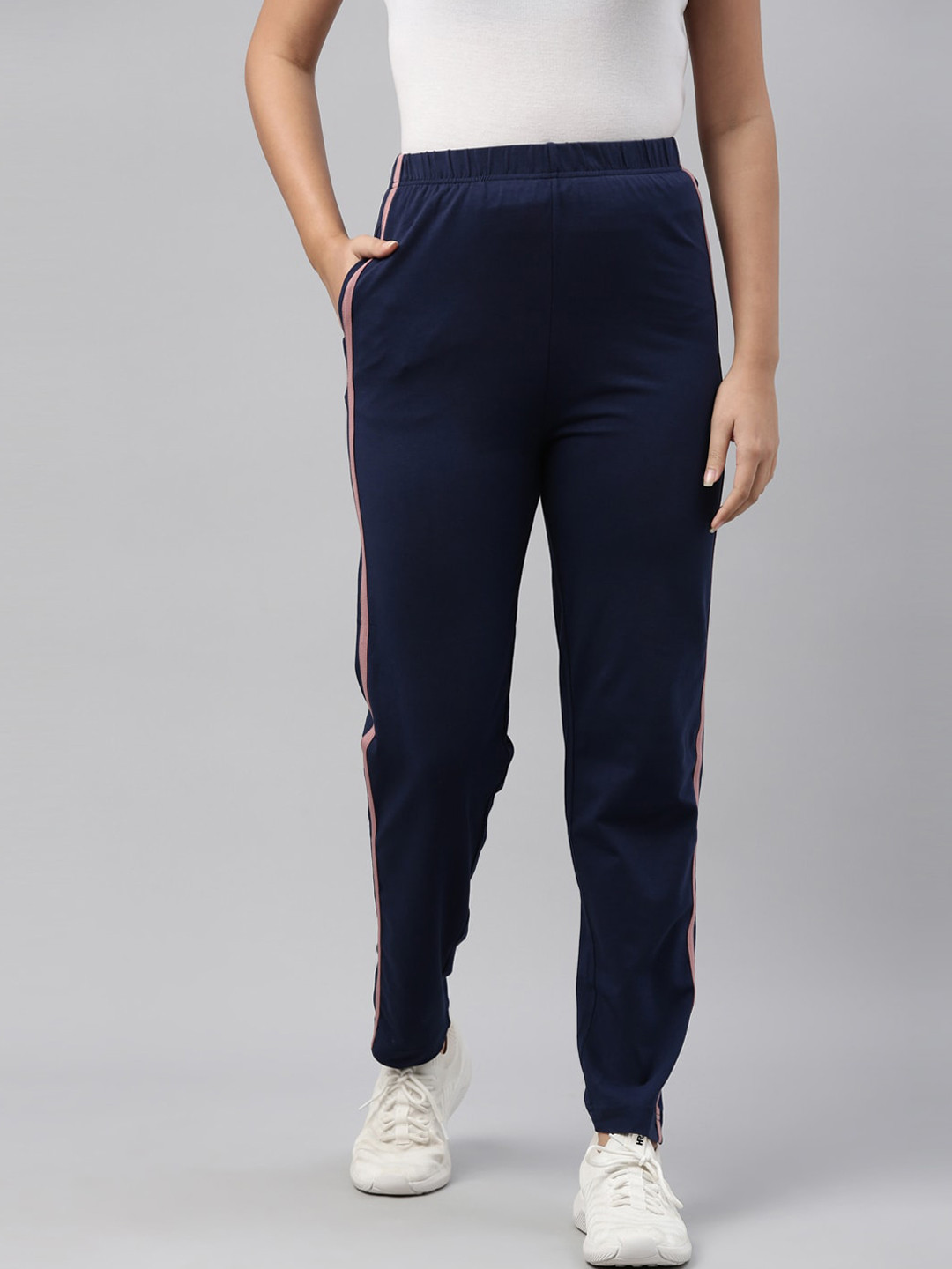 Buy Go Colors Women Navy Blue Solid Relaxed Fit Track Pants Track