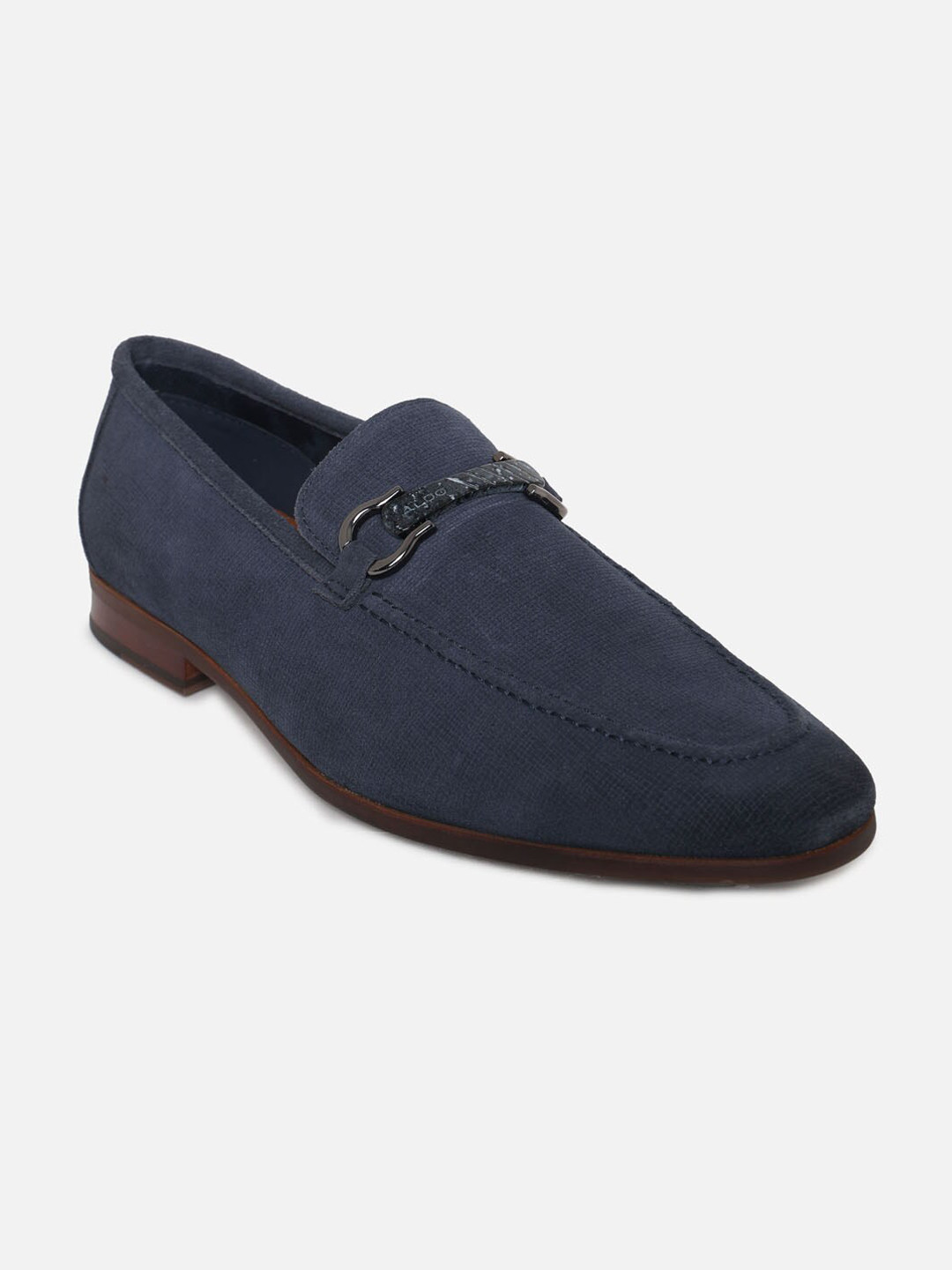 Buy ALDO Men Navy Blue Textured Leather Loafers Formal Shoes for Men