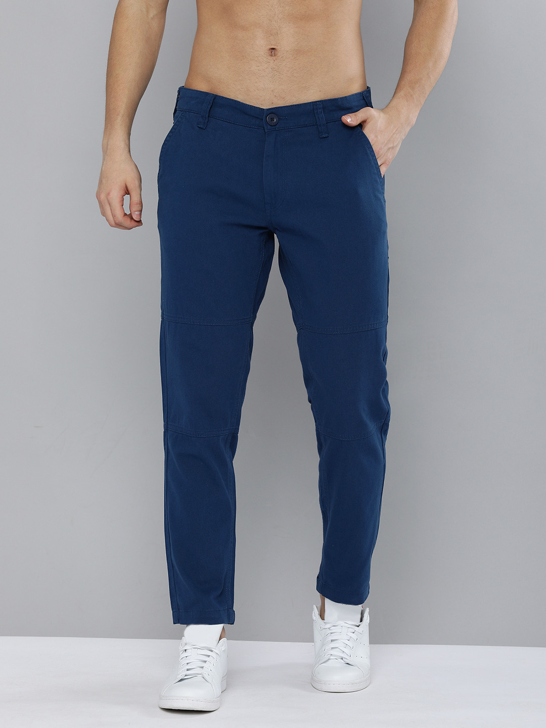 Buy HERE&NOW Men Navy Blue Slim Fit Solid Regular Trousers - Trousers ...