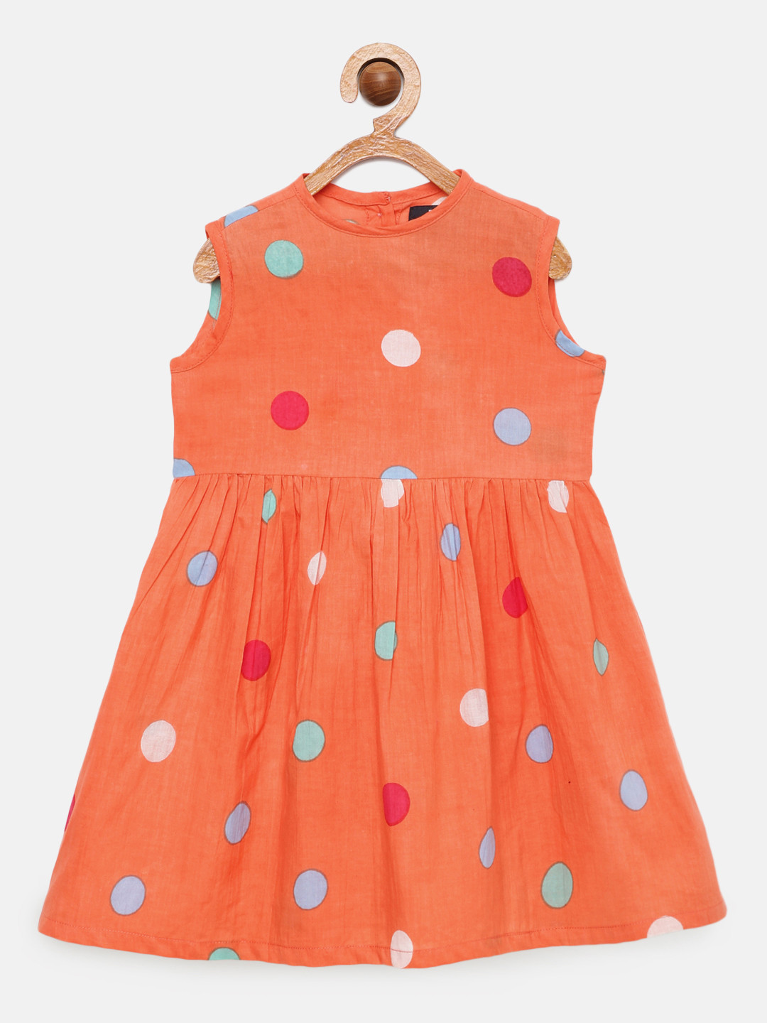 Buy HERE&NOW Coral Orange Printed Pure Cotton Fit & Flare Dress