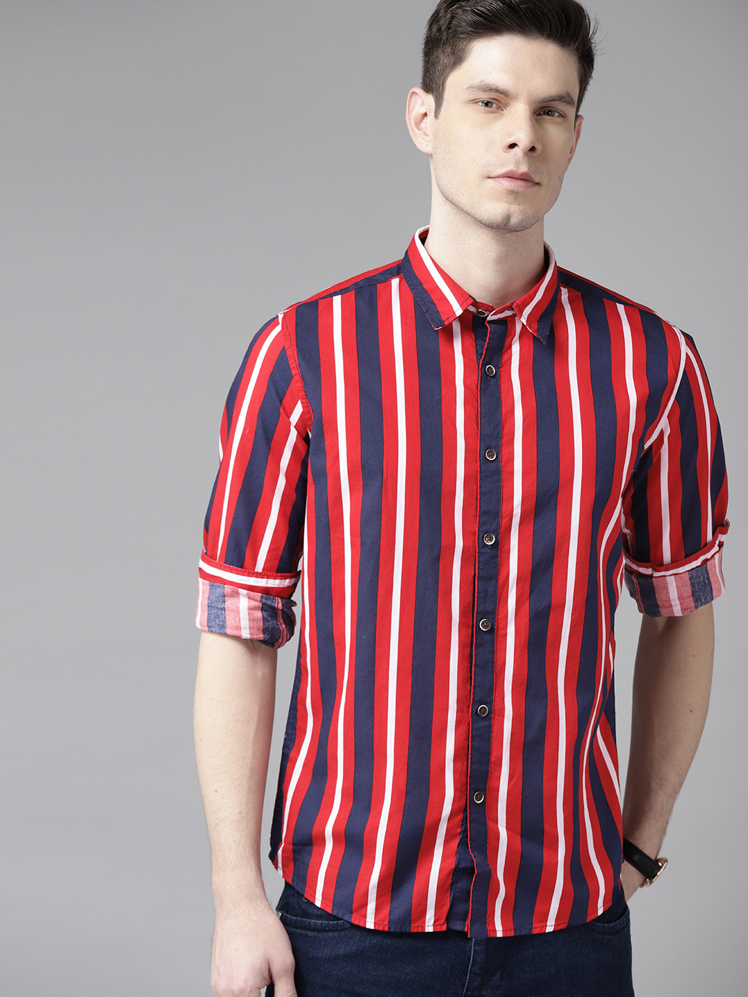 Buy BEAT LONDON By PEPE JEANS Men Red & Navy Blue Pure Cotton Slim Fit